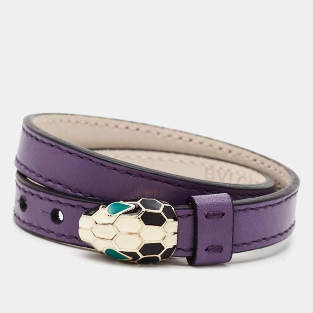 Bulgari Sepenti forever purple leather enamel gold tone bracelet